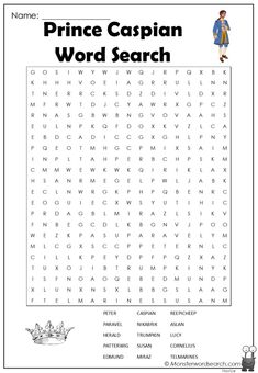 the prince captain word search is shown in this printable worksheet for kids