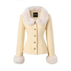 ❤︎ Sweet Cream Yellowf -Calla Slim Court + Argyle Firth Kart [Reservation Product]❤︎ Elegant Yellow Winter Outerwear, Coat Outfits For Women, Viva Forever, Checked Skirt, Fur Collar Jacket, Sweet Cream, Blair Waldorf, Cute Jackets, Fur Coats