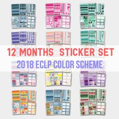 12 month planner sticker set for the 2016 eclp color scheme