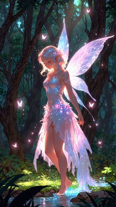 a fairy is walking through the woods