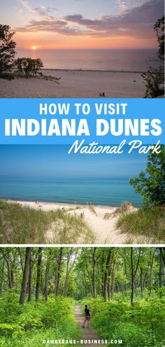 the indiana dunes national park with text overlay that reads how to visit indiana dunes