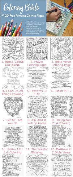 the coloring bible book with instructions and pictures on it, including an adult's handwritten