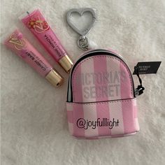 Victoria's Secret Striped Backpack Keychain * Attaches To Totes, Backpacks, Or Can Be Used Separately As Keychain * 3" L X 1.5” W X 4” H * Imported Polyurethane Discontinued New And Sealed Vs Pink Mimosa Flavored Lip Gloss New And Sealed Vs Candy Baby Flavored Lip Gloss Brand New With Tag Never Used. Cross Posted Vs Aesthetic, Mini Backpack Keychain, Pink Bookbag, Lip Gloss Bundle, Pink Mimosa, Victoria Secret Store, Secret Wallet, Lip Gloss Homemade, Crossbody Phone Purse