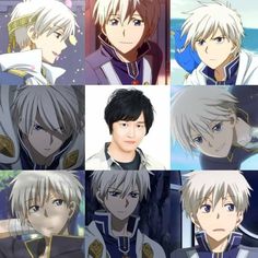 many different anime characters with white hair and blue eyes, all looking at the camera