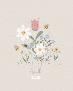 flowers and bees are in the middle of an adorable wallpaper with words on it