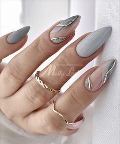 Sophisticated Nails, Grey Nail Designs, Subtle Nails, Gray Nails, Hot Nails, Elegant Nails, Glitter Nail Art