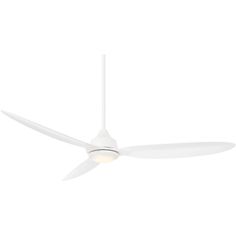 a white ceiling fan with two blades on the top and one light on the bottom