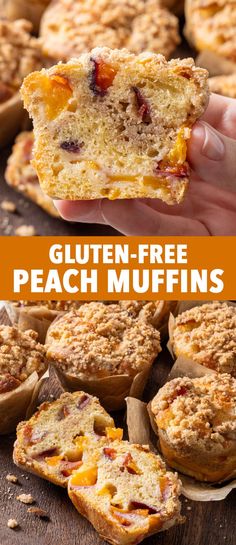 gluten - free peach muffins with text overlay