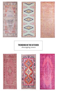 rugs in different colors and patterns with the words trending in the kitchen on them