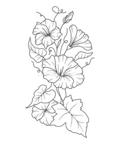 a drawing of flowers with leaves on white background royalty illustration for coloring book or page