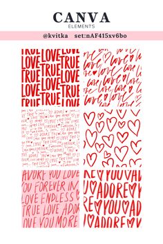 the back and front pages of canva valentine's day stickers, with red ink