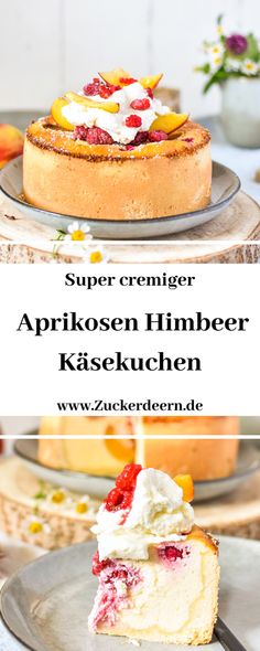 a piece of cake on a plate with the words super cremer apklosen himber kasekuchen