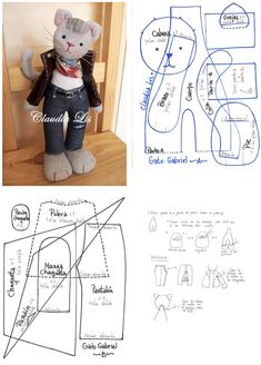 an image of a stuffed animal that has been cut out and is next to the sewing pattern