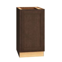 a brown cabinet with two doors and one drawer