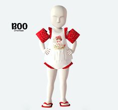 a white mannequin with red polka dots on it's arms and legs