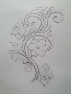 a pencil drawing of flowers and swirls on white paper with the word love written in it