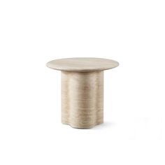 a round wooden table on a white background