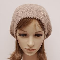 Handmade baggy beret for women, winter beanie, knit tam, slouchy beanie, knit baggy beanie, knitted from 100 % alpaca wool. PLEASE CONTACT ME FOR DIFFERENT COLOURS. The Hat is available in three different sizes : S- 51-54 cm (20-21 inches) in circumference M- 54-57 cm (21-22.5 inches) in circumference L- 57-60 cm (22.5-23.5 inches) in circumference If you would like the hat in special size ,please contact me I will make it for you. Also available to order the matching fingerless gloves. Just con Handmade Beige Beanie Hat, Beige Soft Knit Beanie Hat, Cozy Knitted Beige Bonnet, Adjustable Beige Soft Knit Beanie, Hand Knitted Beige One-size Hat, Bad Hair Day Hat, Knitting Tam, Beanie Knitted, Jersey Headband