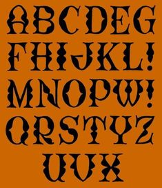 an old fashioned font with black letters and numbers on orange background, in the style of gothic