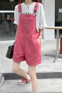 High Waist Cute Colorful Casual Jumpsuits – Tomscloth Jeans Rosa, Denim Overall Shorts, Denim Jumpsuits, Goth Vintage, Jumpsuit Casual, Suspender Pants, Custom Made Clothing, Good Girl, Casual Jumpsuit