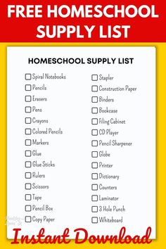 the free homeschool supply list is shown