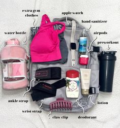 the contents of a travel bag are labeled