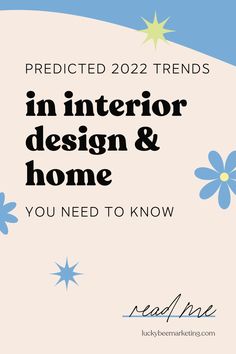 a blue and white poster with the words, in interior design & home you need to know