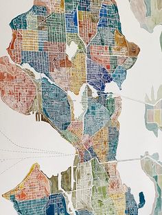 a map of the city of boston, usa in multicolored lines on white paper