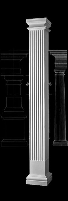 an architectural rendering of a column with columns and pillars in the background, along with other details