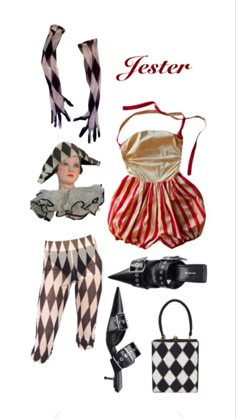 an assortment of costume and accessories for a doll