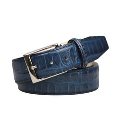 Mock Caiman Federal Blue Belt - Navy / 44 / 35mm | Mens Fashion & Leather Goods by Roger Ximenez Nice Belts, Blue Belt, Designer Belts, Veg Tan Leather, Next Clothes, Play Golf, Travel Pouch, Leather Belts, Belt Size