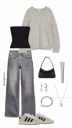 #outfit #aesthetic Grey Jeans Outfit, Campus Outfit, Water Movement, Looks Pinterest, Outfit Jeans