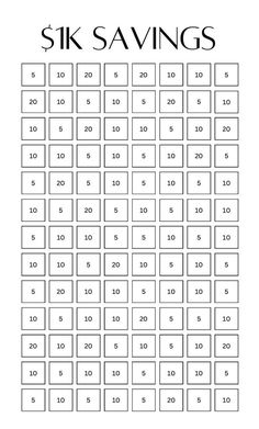 a printable six savings sheet with the numbers on it