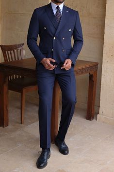 Wedding Suits Men Double Breasted, Classic Formal Outfit Men, Groom And Best Man Suits, Trendy Suits For Men, Mens Suits Style Modern Classy, Mens Suits Style Modern, Masculine Contemporary, Gentleman's Gazette, Navy Blue Suit Men