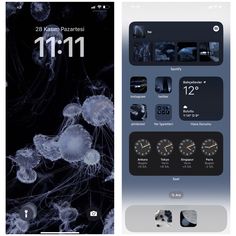 an iphone screen with jellyfish on it and the clock displayed in the bottom right hand corner