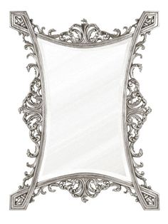 an ornate silver framed mirror on a white background with clipping for text or image