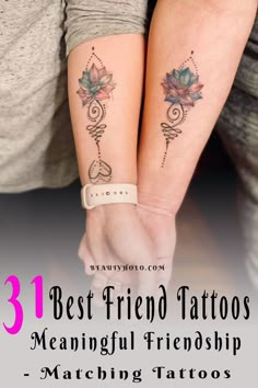 two people holding hands with tattoos on their arms and the words, best friend tattoos