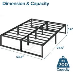 the frame is shown with measurements for the mattress and capacity area in it