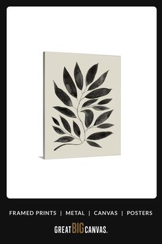 a black and white painting with leaves on it