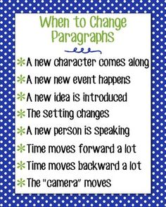 a poster with the words when to change paragraphs