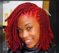 Red Short Locs, Red Locs Hairstyles, Ruby Red Hair Dye, Color Locs Black Women, Red Locs Black Women, Colored Locs Black Women, Locs Color Ideas Black Women, Dreads Black Women, Ruby Red Hair