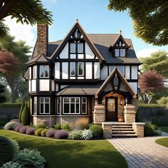 Bay windows. Get inspired by Tudor style homes with their charming timber frames, steep roofs, and cozy, fairy-tale vibes! Prefab Log Cabins, Cozy Window Seat, Arch Doorway, Homes Ideas, Brick Detail, Timber Frames, Leaded Glass Windows, Tudor Style Homes, Bay Windows