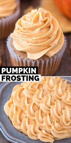 pumpkin frosting piped on top of a cupcake Pumpkin Buttercream Frosting, Pumpkin Spice Frosting, Cupcake Creme, Pumpkin Frosting, Spice Frosting, Pumpkin Buttercream