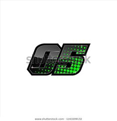 the letter g is made up of green dots and black letters on a white background