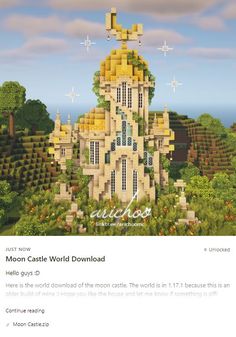 an image of a castle in the middle of some trees and bushes with text that reads moon castle world