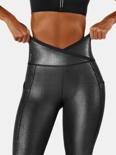 Body Sculpt Faux Leather Side Pocket Leggings Black Glitter Fitness Outfits, Cleaning House, Knee Support, Gym Clothes, Compression Leggings, Pocket Leggings, Squat Proof, Body Sculpting, Health And Fitness Tips