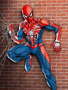 a drawing of a spider man on a brick wall