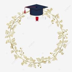 a graduation cap on top of a wreath with leaves and berries around it, illustration, background, frame png and psd