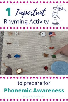 Montessori, rhyming objects, phonemic awareness, rhyming activity Rhyming Games, Made Up Words, Rhyming Activities, Children's Activities, Screen Free Activities, Object Lessons, Outdoor Activities For Kids, Printable Activities For Kids