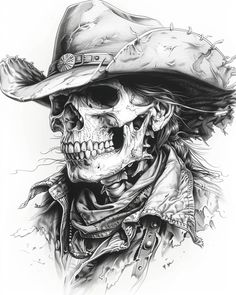 a drawing of a skeleton wearing a hat and scarf